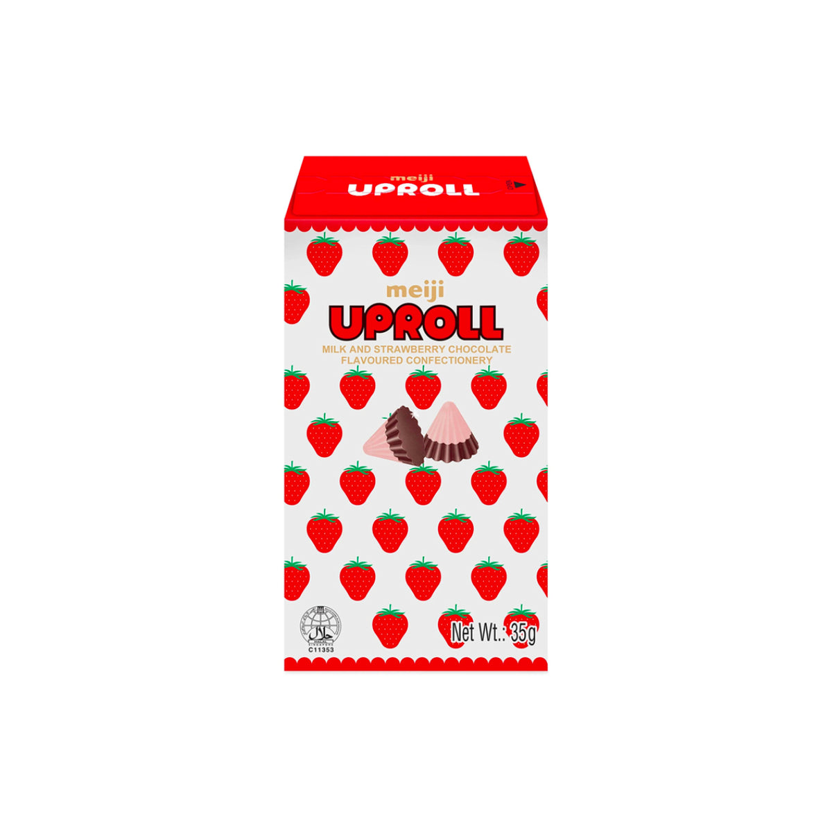 Meiji Uproll Milk and Strawberry Chocolate Flavoured Confectionery 35g