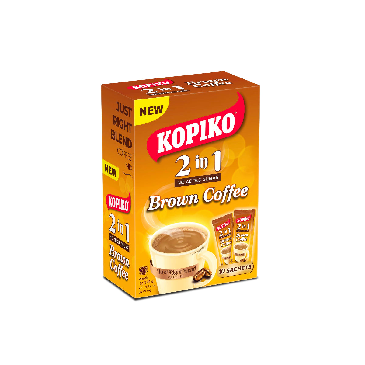 Kopiko Brown 2 in 1 Instant Coffee Mix, No Added Sugar, Bold & Smooth Taste, 10x13.5g Sachets