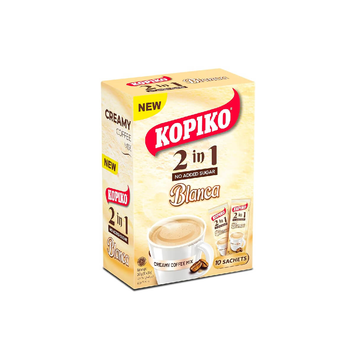 Kopiko Blanca 2 in 1 Instant Coffee Mix, No Added Sugar, Creamy & Smooth Taste, 10x24g Sachets