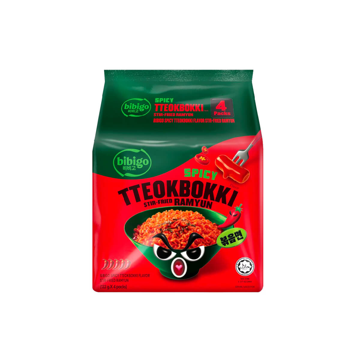 Bibigo Spicy Tteokbokki Flavour Stir-Fried Ramyun 4x122gm