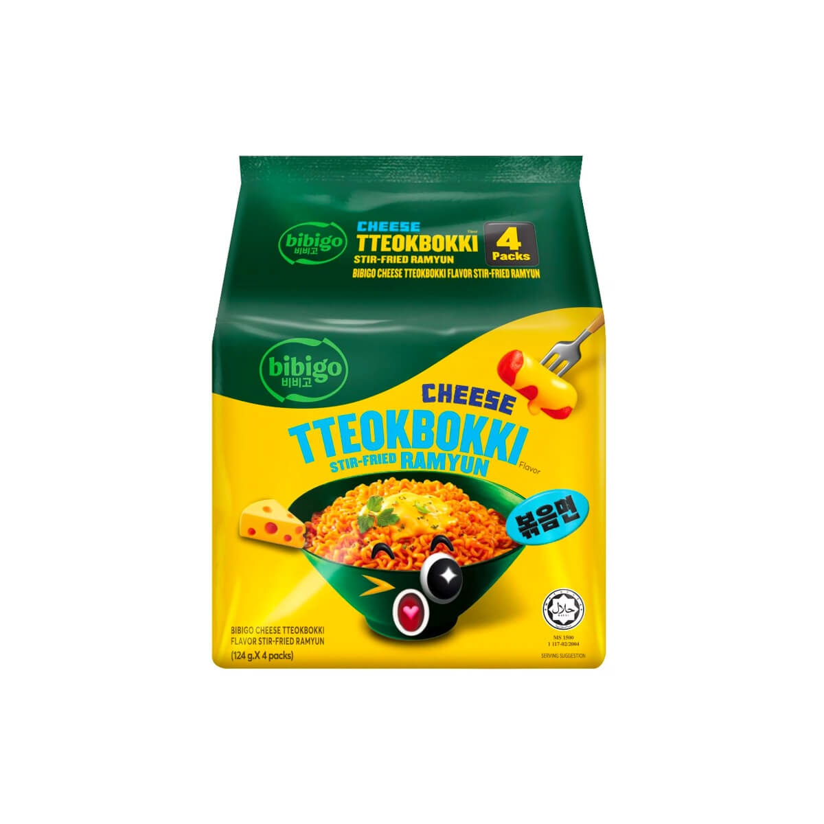 Bibigo Cheese Tteokbokki Flavour Stir-Fried Ramyun 4x122gm
