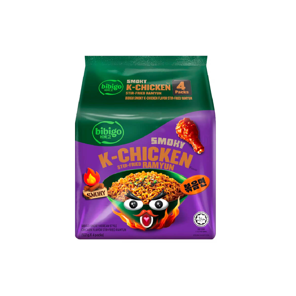 Bibigo Smoky K-Chicken Flavour Stir-Fried Ramyun 4x122gm