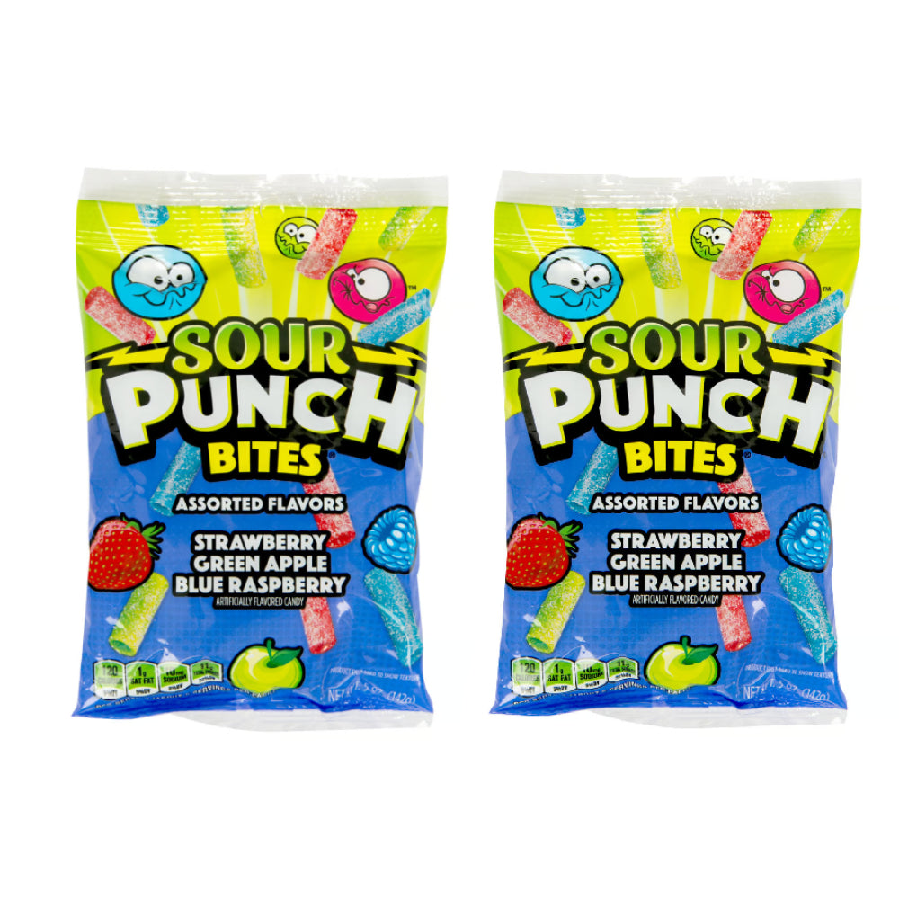 Sour Punch Bites Strawberry, Green Apple Blue Raspberry Candy 2x105gm